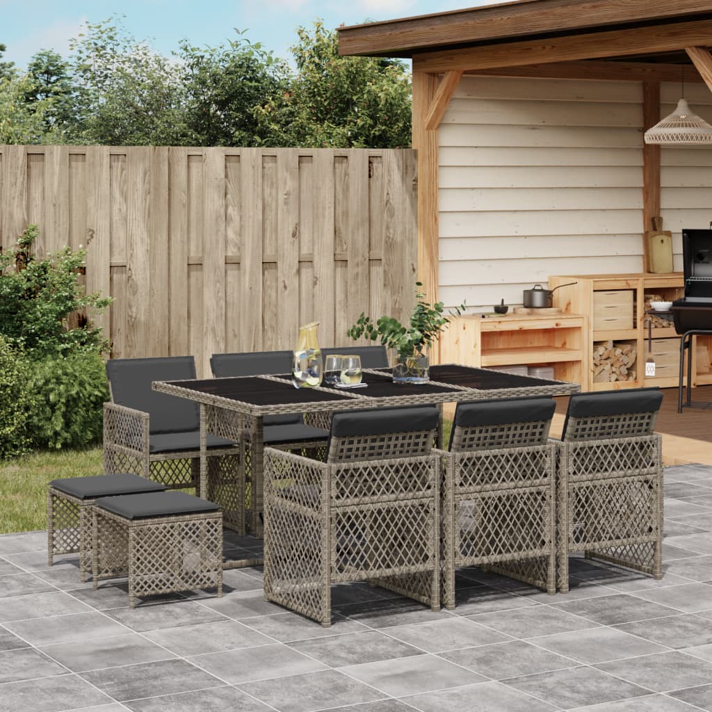 11-delige Tuinset met kussens poly rattan grijs is nu te koop bij PeponiXL, paradijselijk wonen!