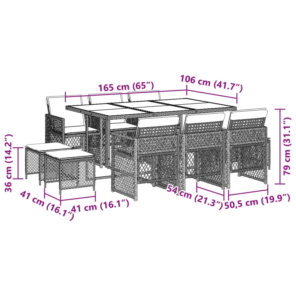 11-delige Tuinset met kussens poly rattan bruin is nu te koop bij PeponiXL, paradijselijk wonen!