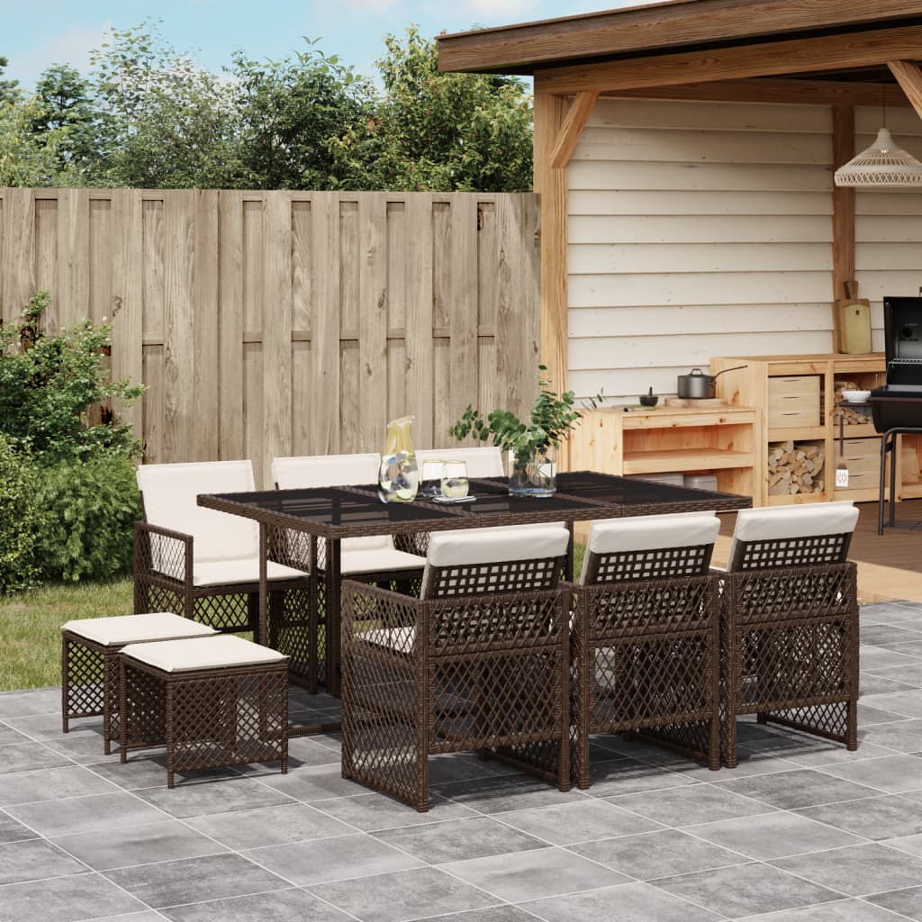 11-delige Tuinset met kussens poly rattan bruin is nu te koop bij PeponiXL, paradijselijk wonen!