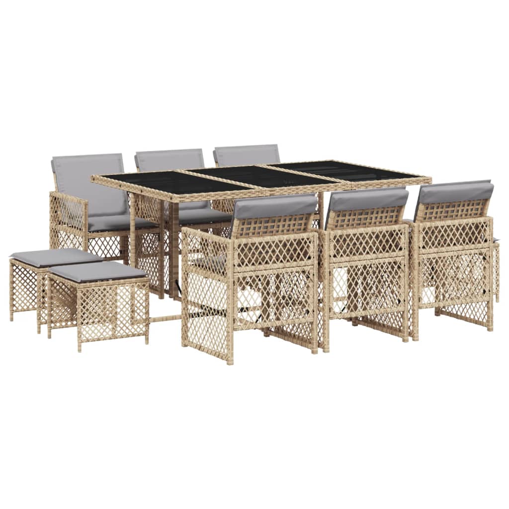 11-delige Tuinset met kussens poly rattan beige is nu te koop bij PeponiXL, paradijselijk wonen!