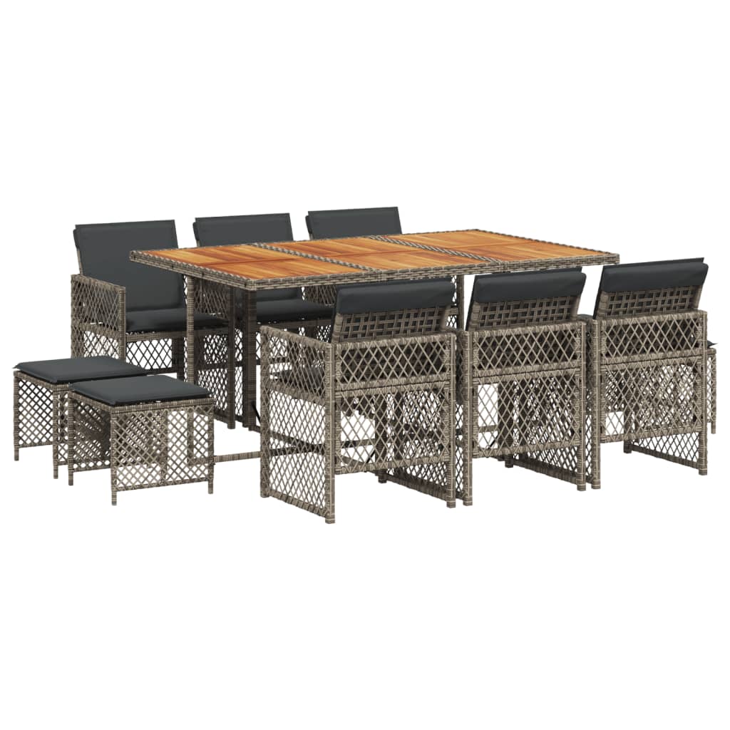 11-delige Tuinset met kussens poly rattan grijs is nu te koop bij PeponiXL, paradijselijk wonen!
