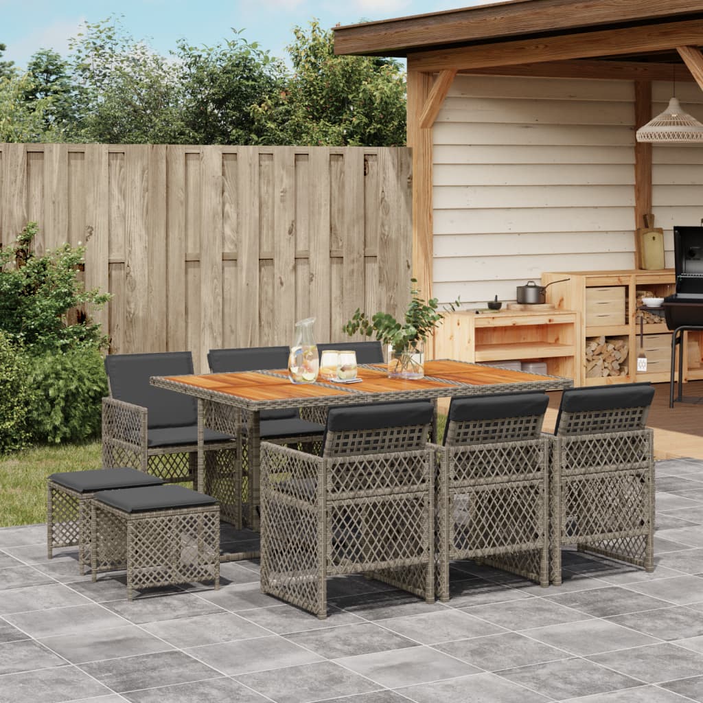 11-delige Tuinset met kussens poly rattan grijs is nu te koop bij PeponiXL, paradijselijk wonen!