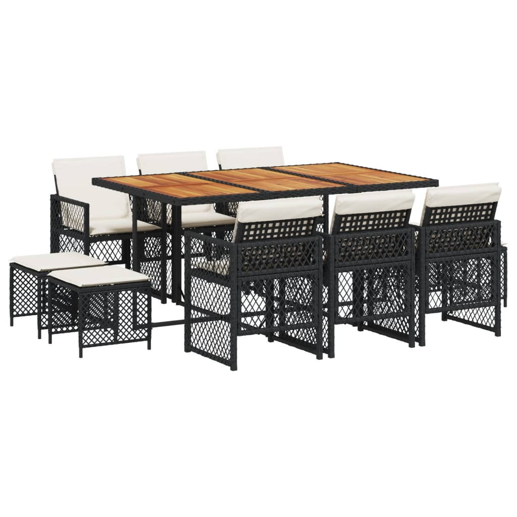 11-delige Tuinset met kussens poly rattan zwart is nu te koop bij PeponiXL, paradijselijk wonen!