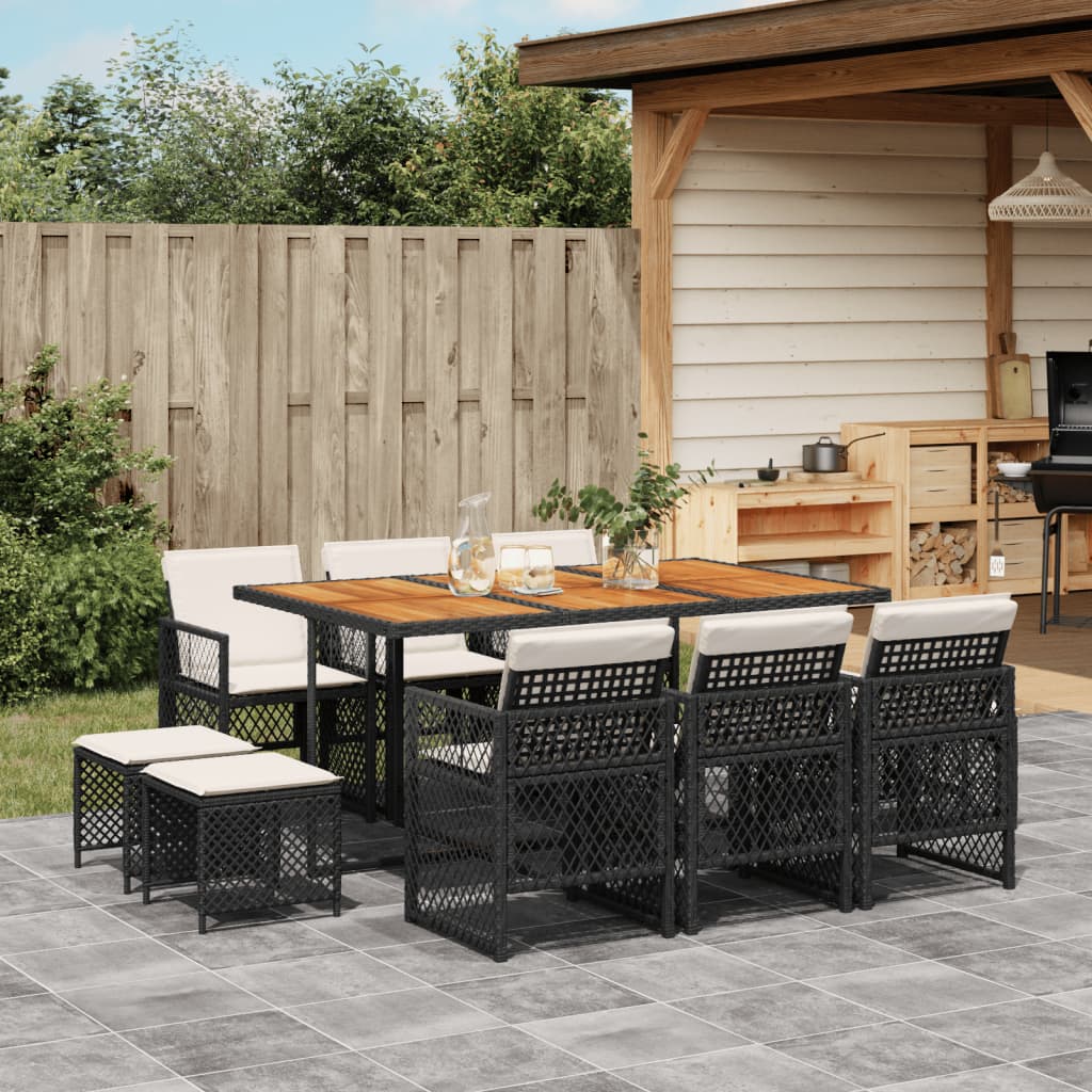 11-delige Tuinset met kussens poly rattan zwart is nu te koop bij PeponiXL, paradijselijk wonen!