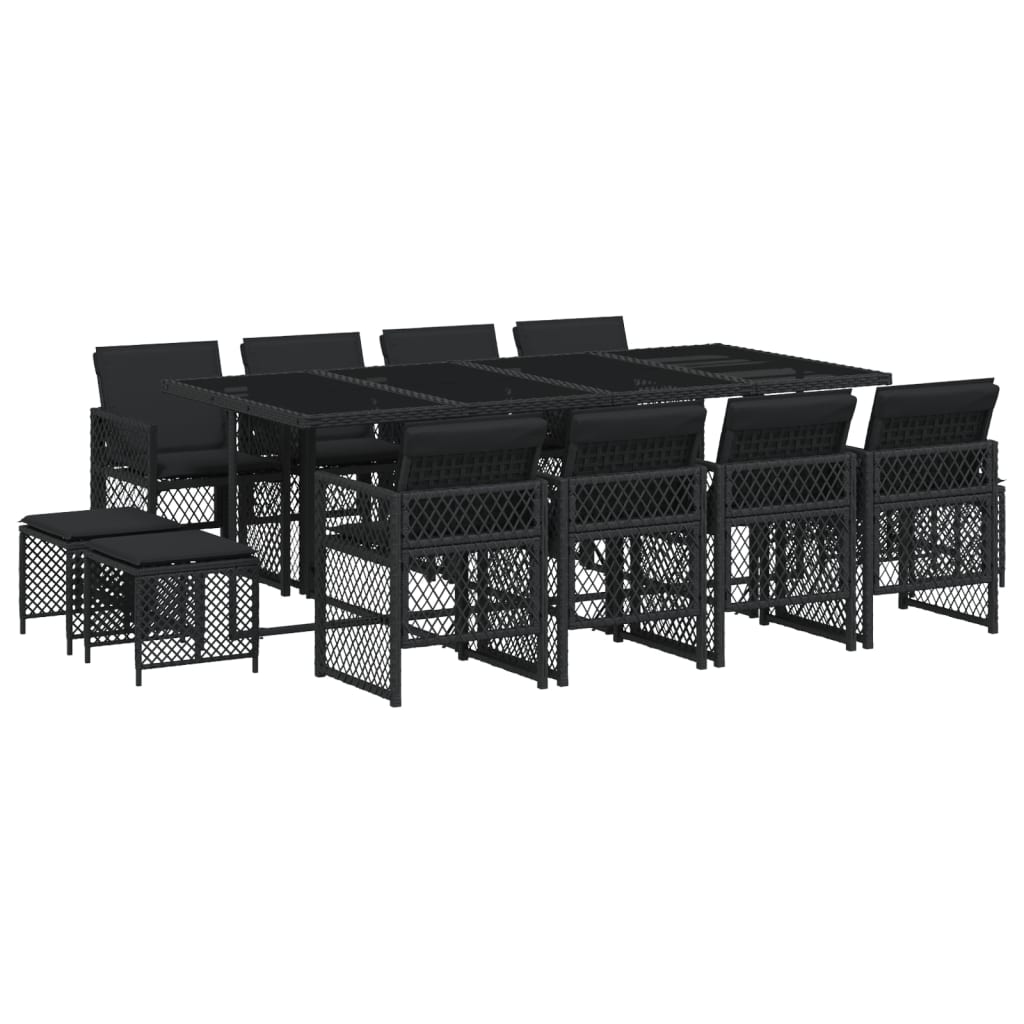13-delige Tuinset met kussens poly rattan zwart is nu te koop bij PeponiXL, paradijselijk wonen!
