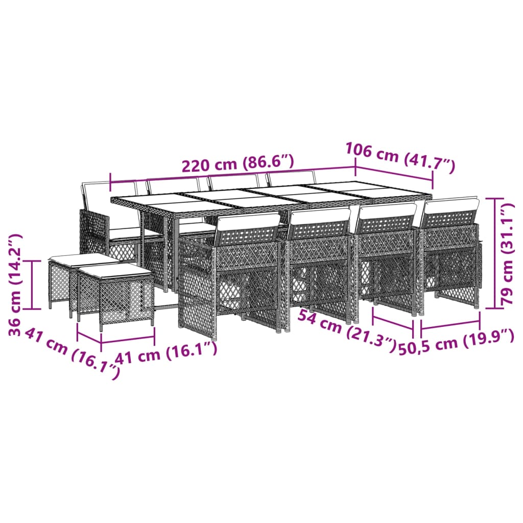 13-delige Tuinset met kussens poly rattan zwart is nu te koop bij PeponiXL, paradijselijk wonen!