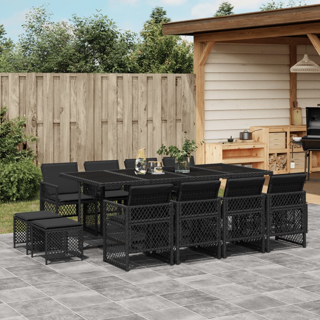 13-delige Tuinset met kussens poly rattan zwart is nu te koop bij PeponiXL, paradijselijk wonen!