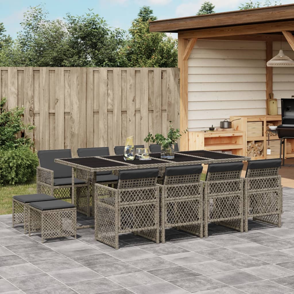 13-delige Tuinset met kussens poly rattan grijs is nu te koop bij PeponiXL, paradijselijk wonen!