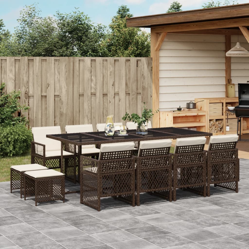 13-delige Tuinset met kussens poly rattan bruin is nu te koop bij PeponiXL, paradijselijk wonen!
