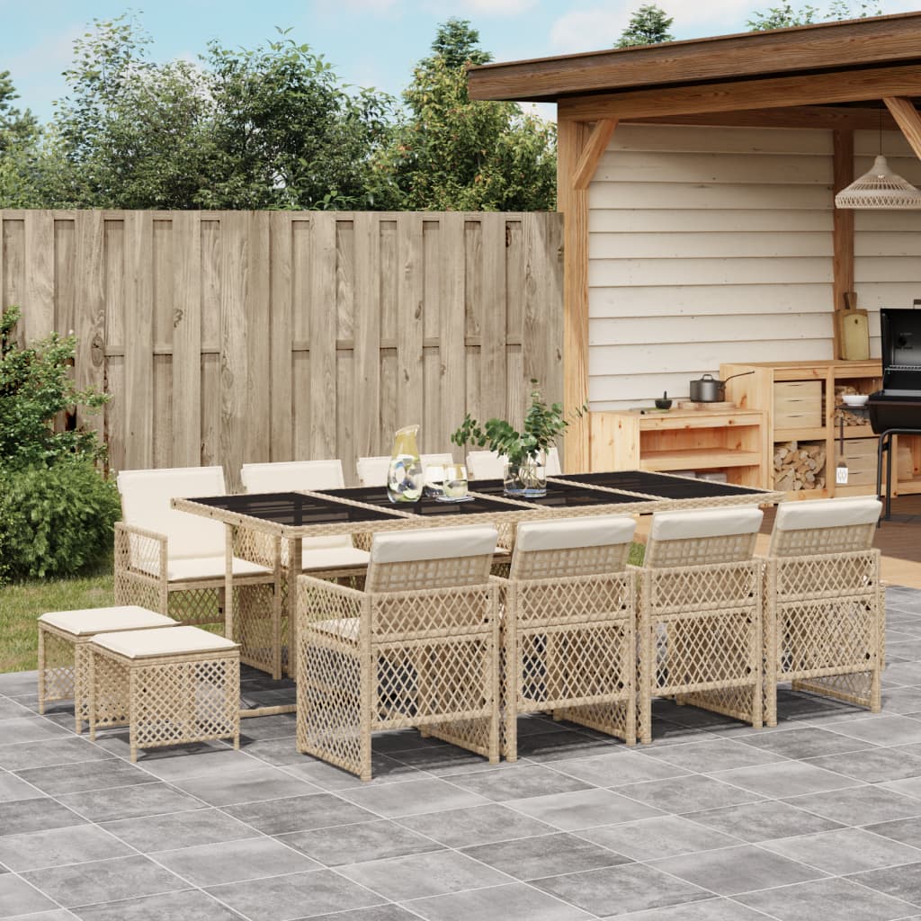 13-delige Tuinset met kussens poly rattan beige is nu te koop bij PeponiXL, paradijselijk wonen!