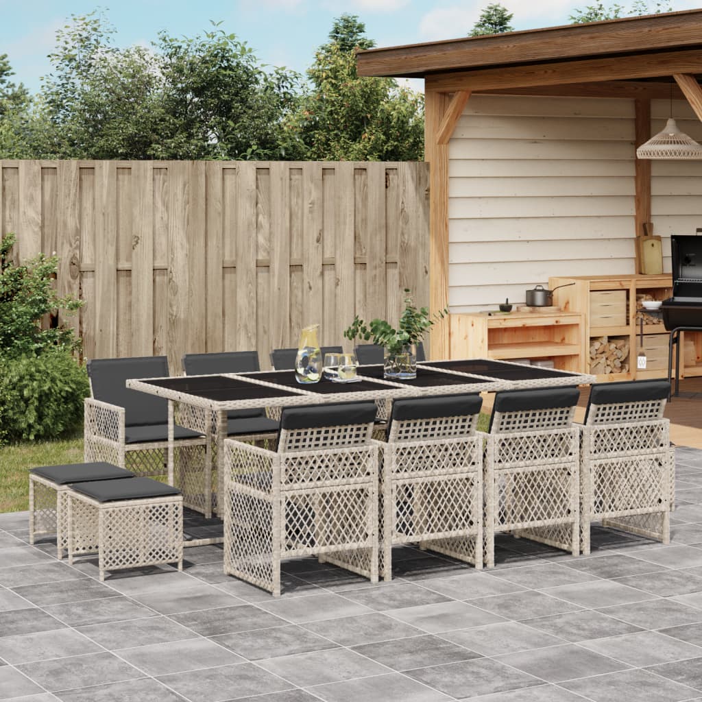 13-delige Tuinset met kussens poly rattan lichtgrijs is nu te koop bij PeponiXL, paradijselijk wonen!