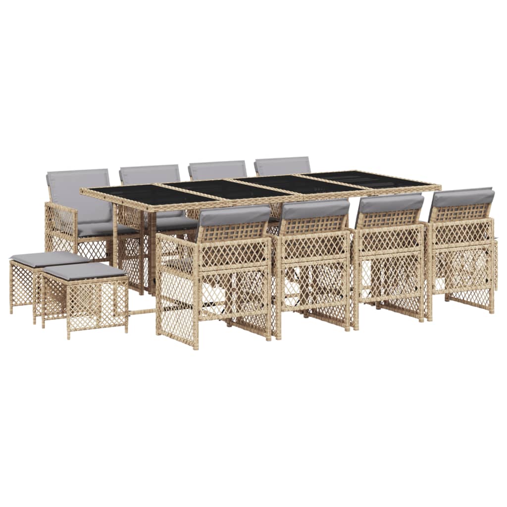13-delige Tuinset met kussens poly rattan beige is nu te koop bij PeponiXL, paradijselijk wonen!