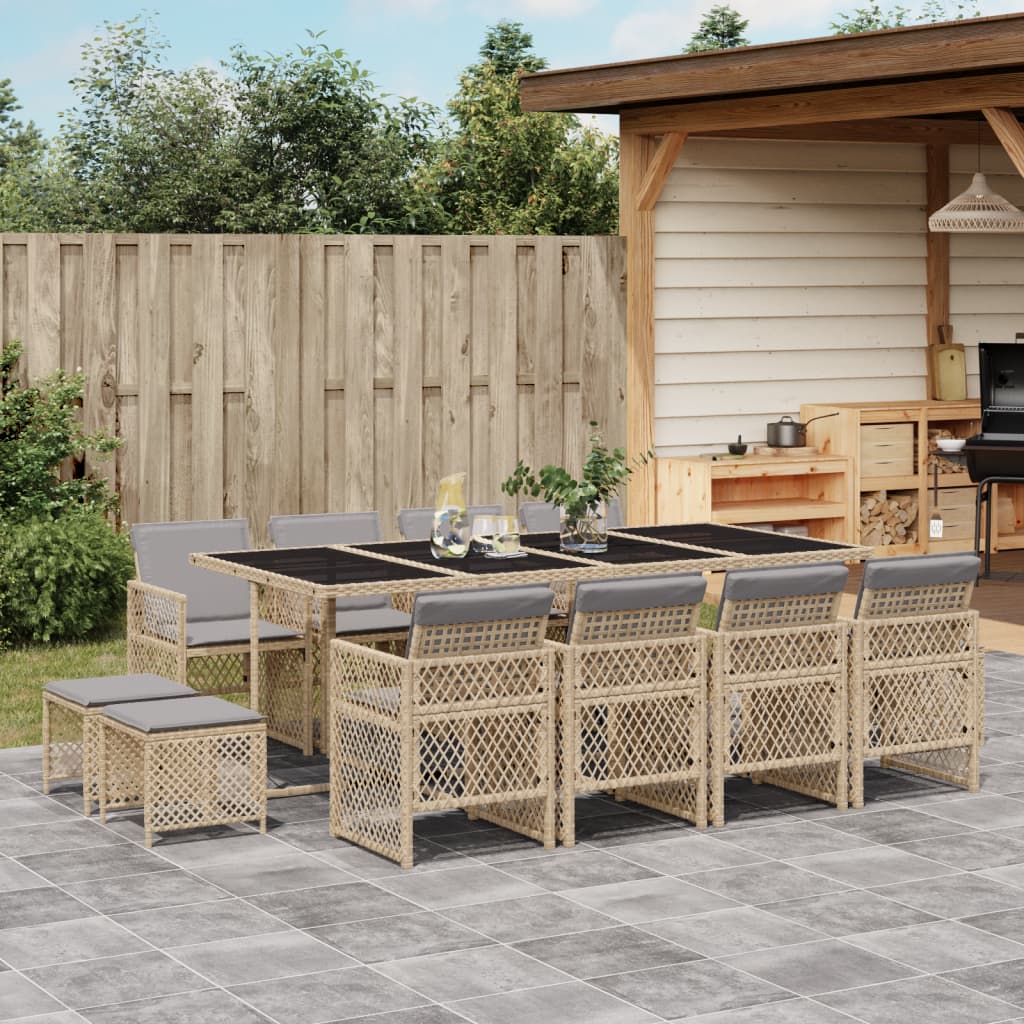 13-delige Tuinset met kussens poly rattan beige is nu te koop bij PeponiXL, paradijselijk wonen!