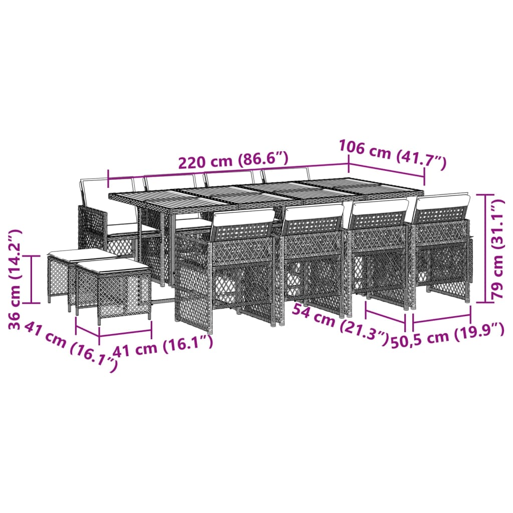 13-delige Tuinset met kussens poly rattan grijs is nu te koop bij PeponiXL, paradijselijk wonen!