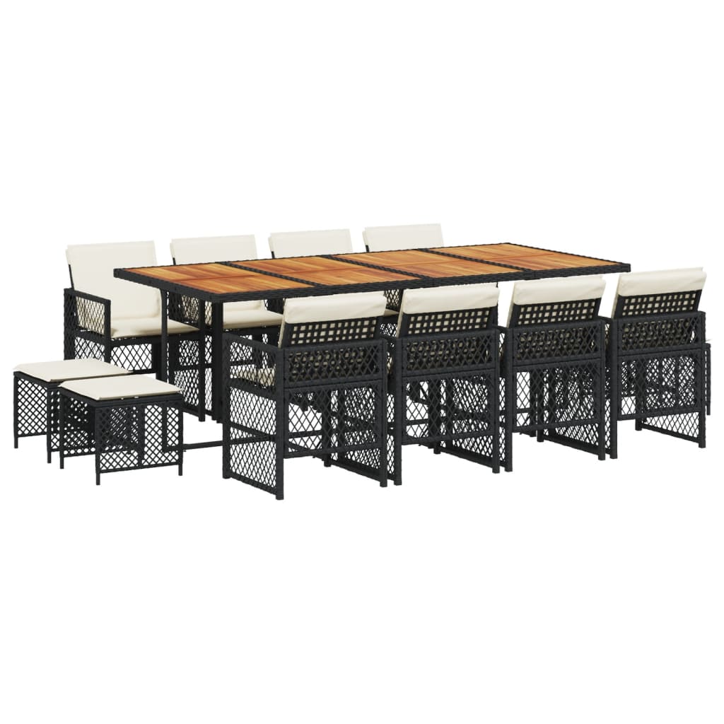 13-delige Tuinset met kussens poly rattan zwart is nu te koop bij PeponiXL, paradijselijk wonen!