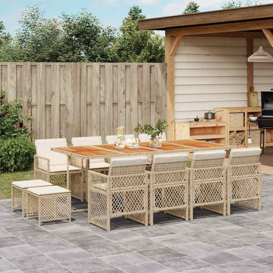 13-delige Tuinset met kussens poly rattan beige is nu te koop bij PeponiXL, paradijselijk wonen!