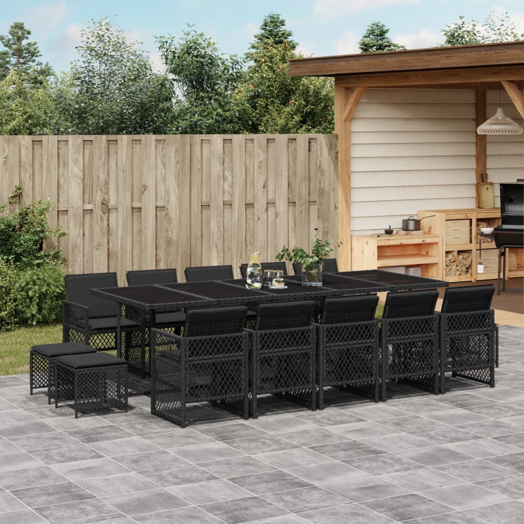 15-delige Tuinset met kussens poly rattan zwart is nu te koop bij PeponiXL, paradijselijk wonen!