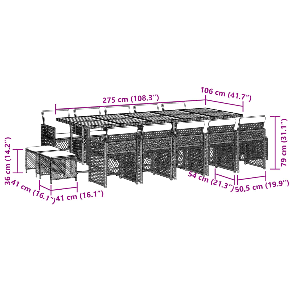 15-delige Tuinset met kussens poly rattan zwart is nu te koop bij PeponiXL, paradijselijk wonen!