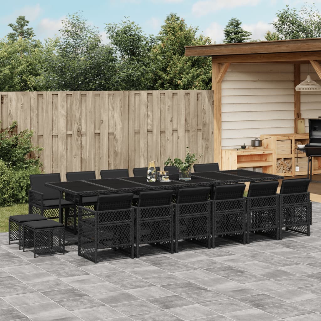 17-delige Tuinset met kussens poly rattan zwart is nu te koop bij PeponiXL, paradijselijk wonen!