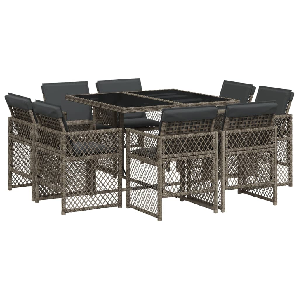 9-delige Tuinset met kussens poly rattan grijs is nu te koop bij PeponiXL, paradijselijk wonen!