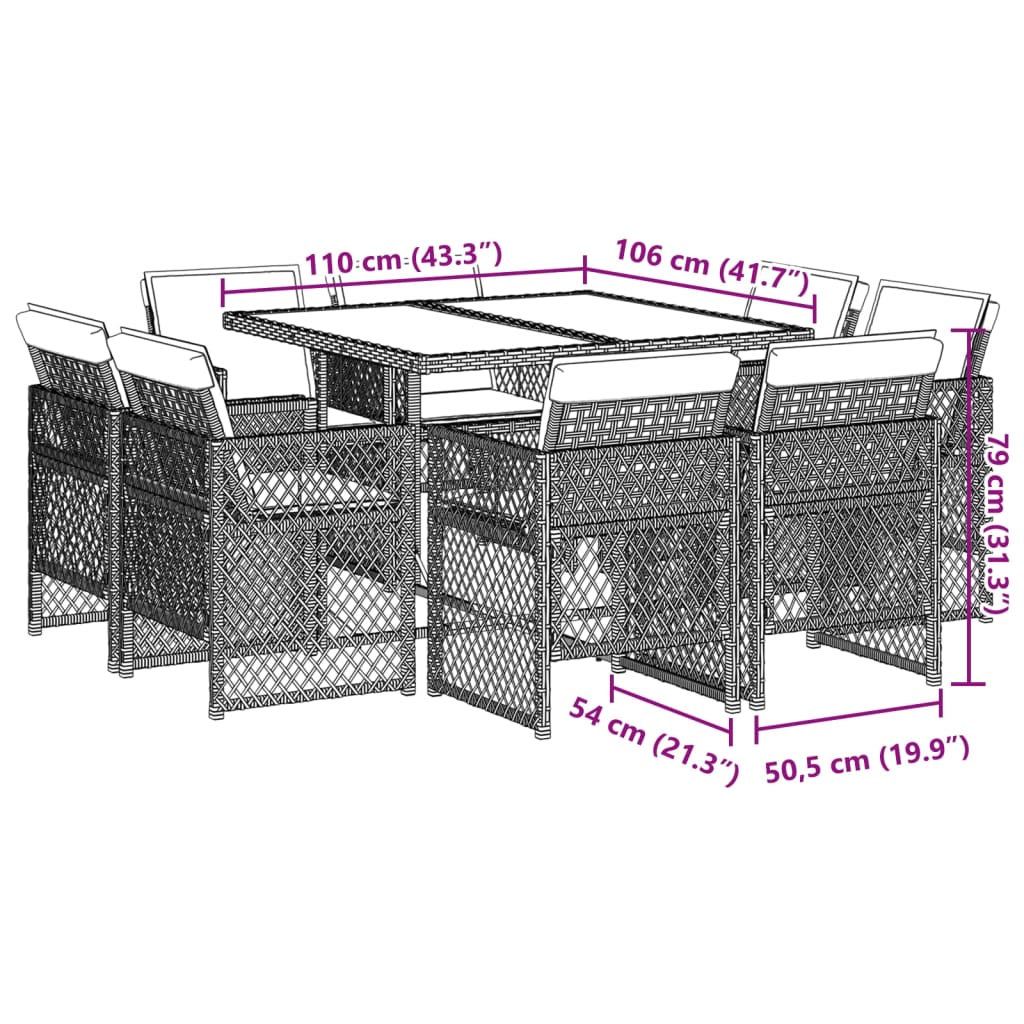 9-delige Tuinset met kussens poly rattan grijs is nu te koop bij PeponiXL, paradijselijk wonen!