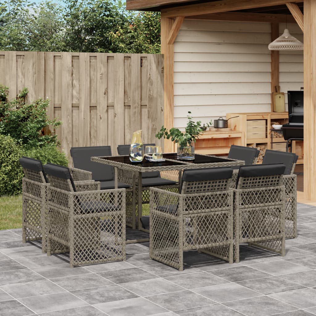 9-delige Tuinset met kussens poly rattan grijs is nu te koop bij PeponiXL, paradijselijk wonen!