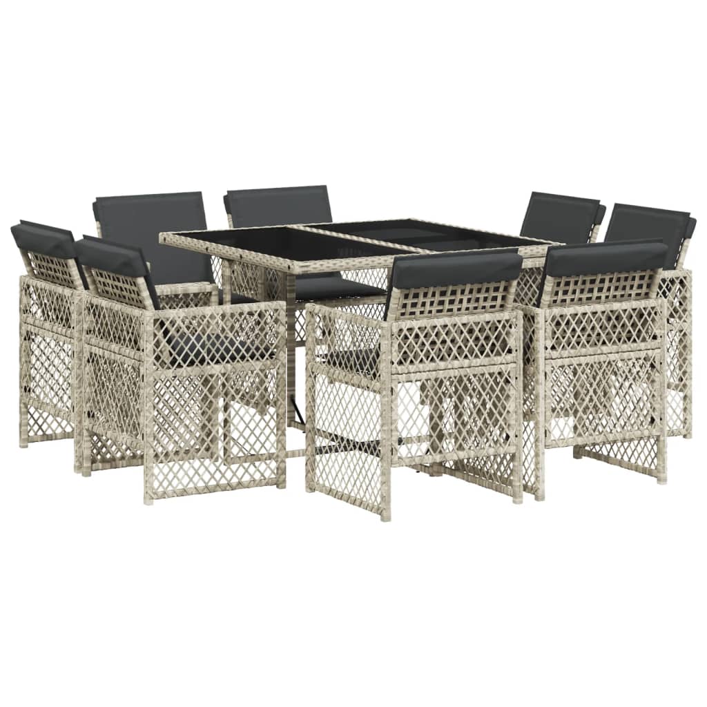 9-delige Tuinset met kussens poly rattan lichtgrijs is nu te koop bij PeponiXL, paradijselijk wonen!