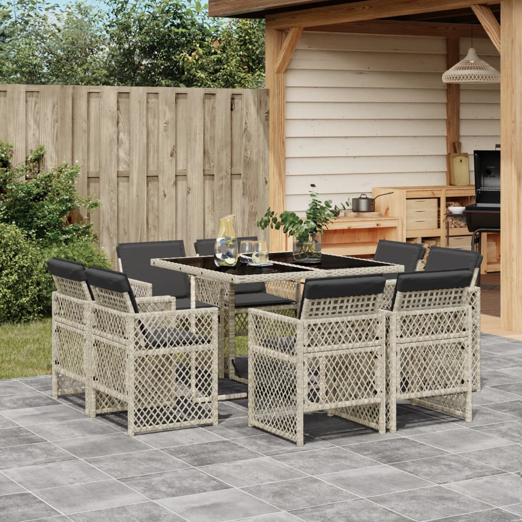 9-delige Tuinset met kussens poly rattan lichtgrijs is nu te koop bij PeponiXL, paradijselijk wonen!