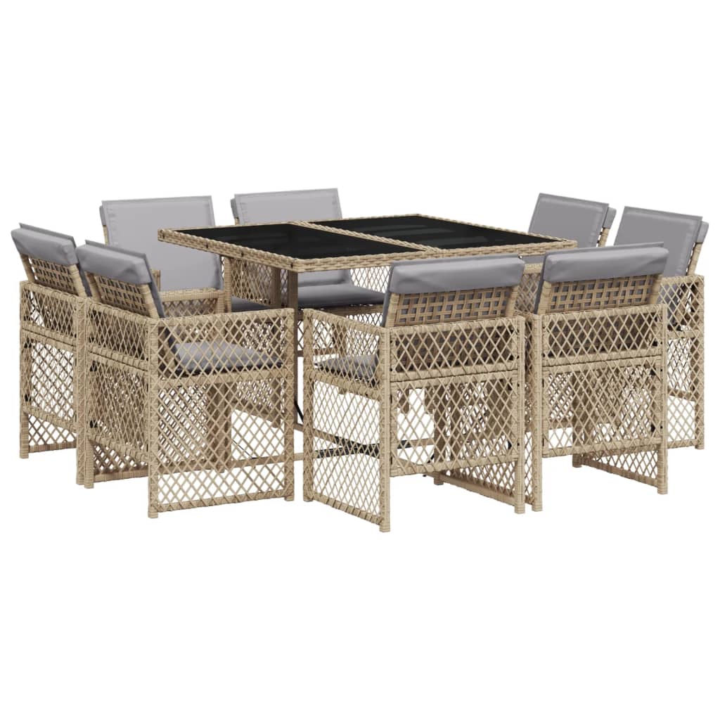 9-delige Tuinset met kussens poly rattan gemengd beige is nu te koop bij PeponiXL, paradijselijk wonen!
