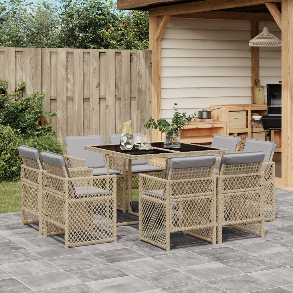 9-delige Tuinset met kussens poly rattan gemengd beige is nu te koop bij PeponiXL, paradijselijk wonen!