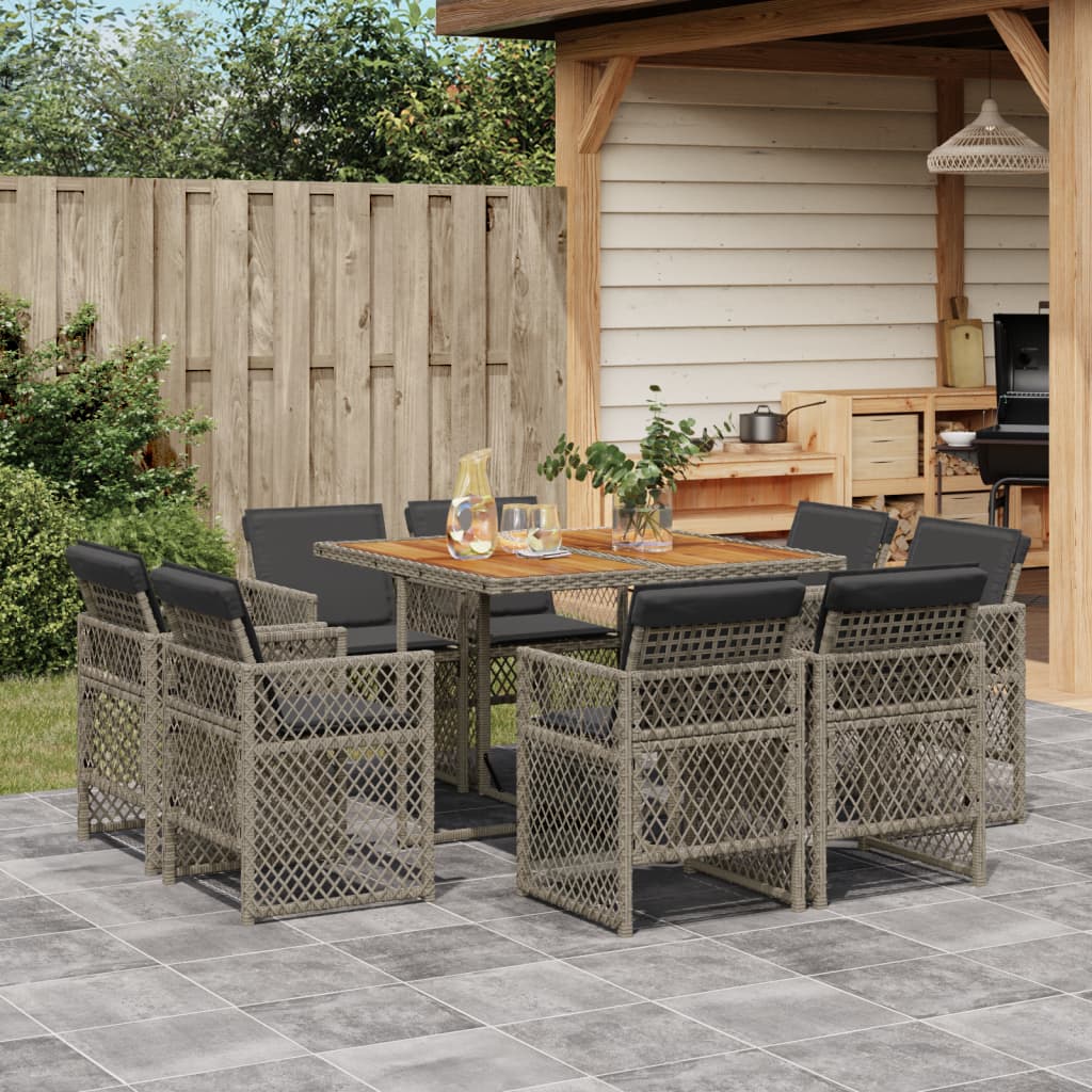 9-delige Tuinset met kussens poly rattan grijs is nu te koop bij PeponiXL, paradijselijk wonen!