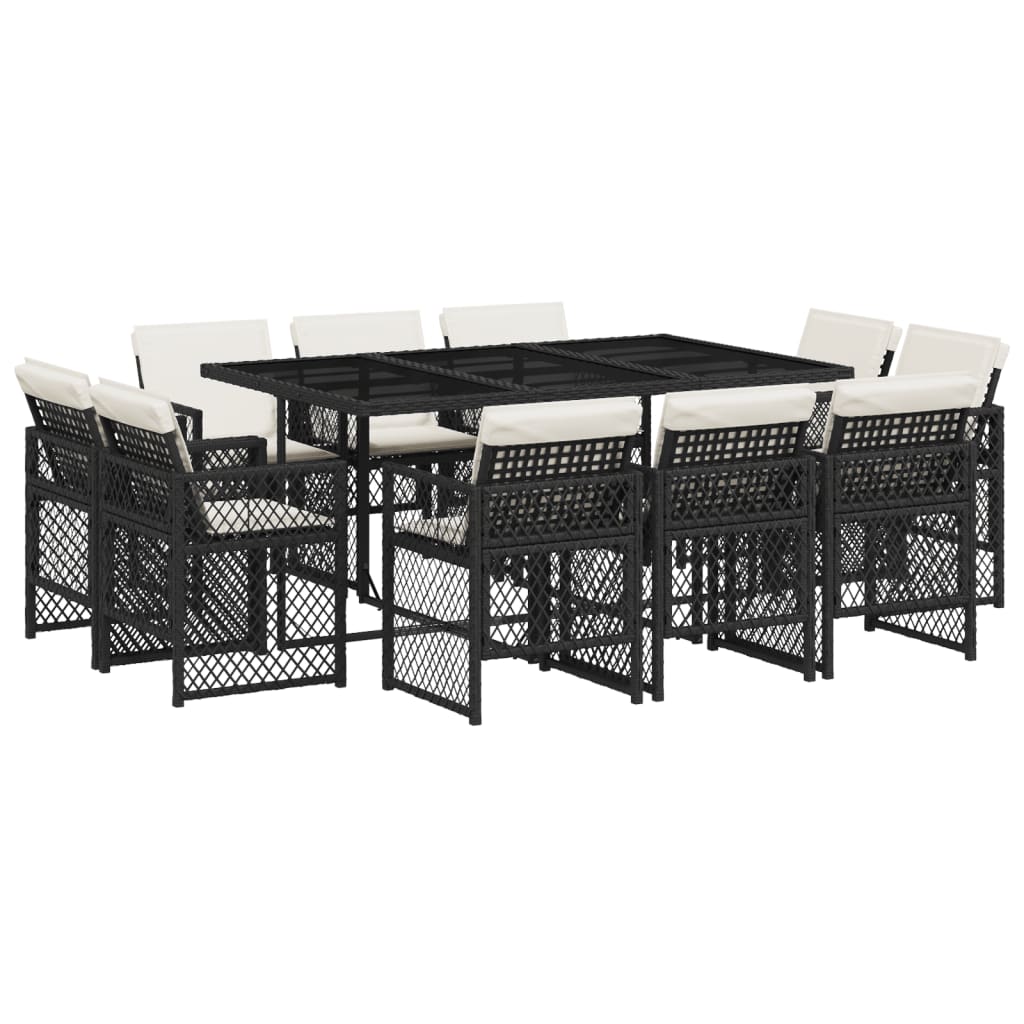 11-delige Tuinset met kussens poly rattan zwart is nu te koop bij PeponiXL, paradijselijk wonen!