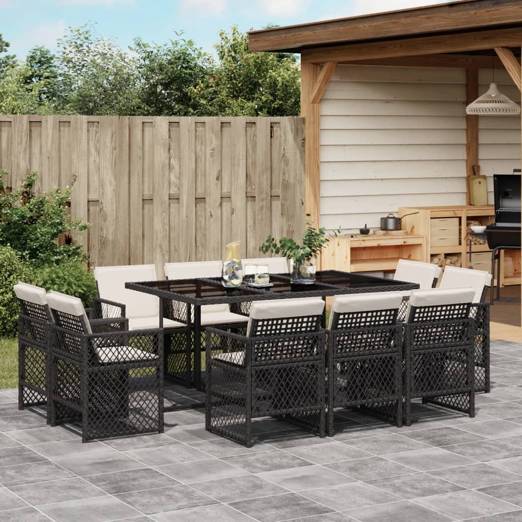 11-delige Tuinset met kussens poly rattan zwart is nu te koop bij PeponiXL, paradijselijk wonen!