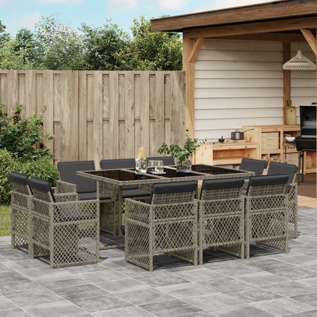 11-delige Tuinset met kussens poly rattan grijs is nu te koop bij PeponiXL, paradijselijk wonen!
