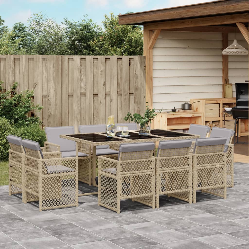 11-delige Tuinset met kussens poly rattan gemengd beige is nu te koop bij PeponiXL, paradijselijk wonen!