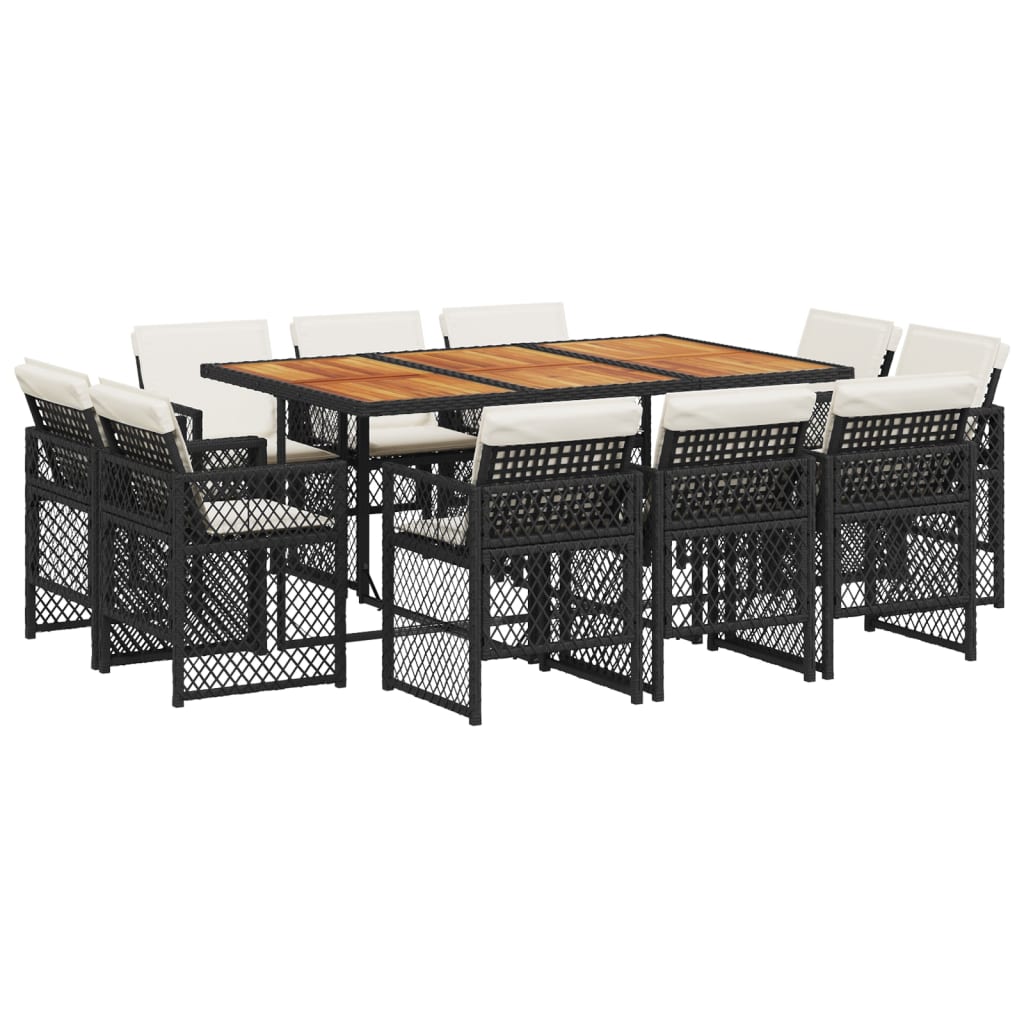11-delige Tuinset met kussens poly rattan zwart is nu te koop bij PeponiXL, paradijselijk wonen!