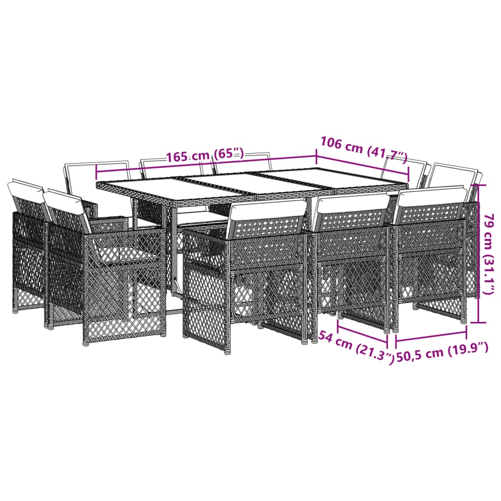 11-delige Tuinset met kussens poly rattan zwart is nu te koop bij PeponiXL, paradijselijk wonen!