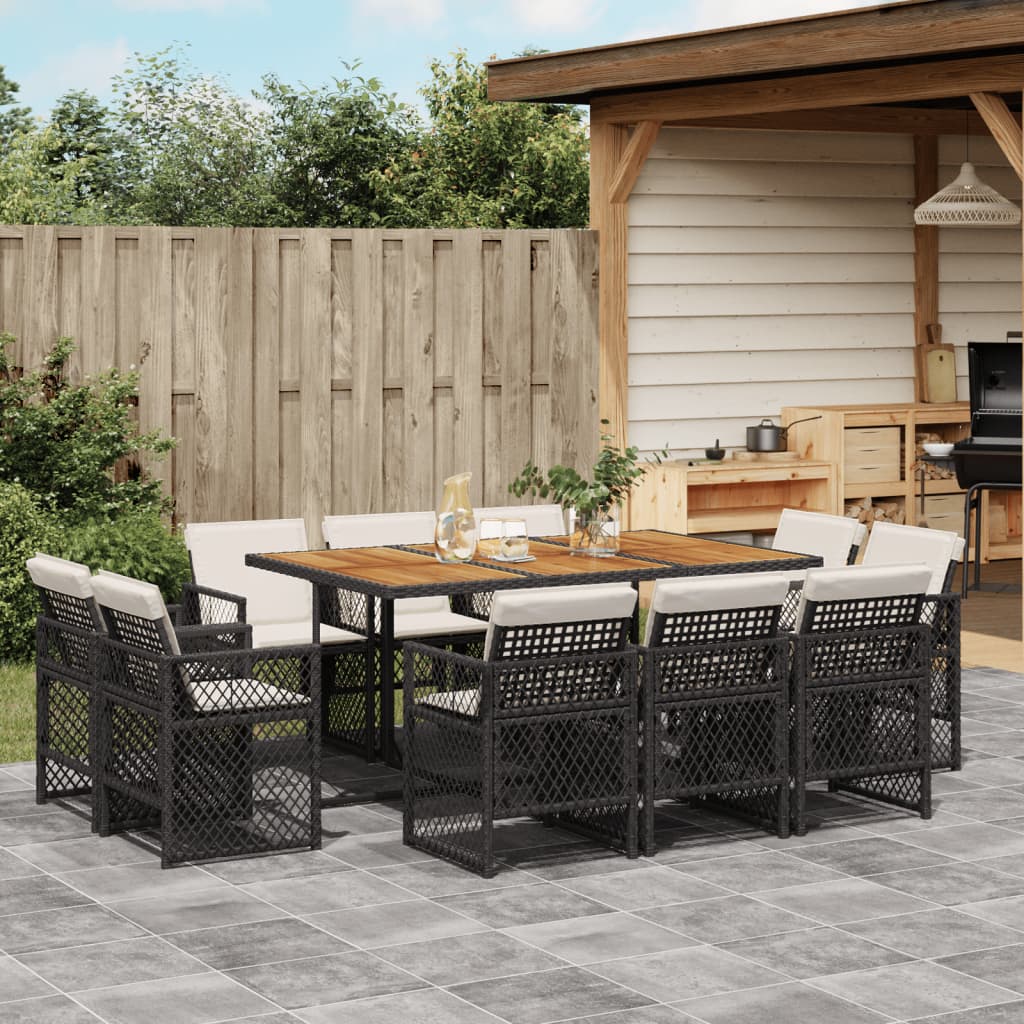 11-delige Tuinset met kussens poly rattan zwart is nu te koop bij PeponiXL, paradijselijk wonen!
