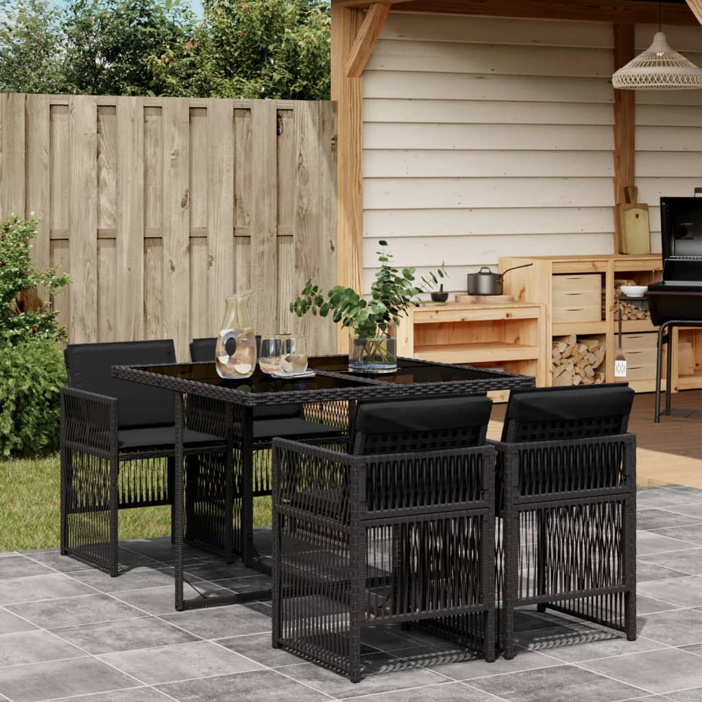 5-delige Tuinset met kussens poly rattan zwart is nu te koop bij PeponiXL, paradijselijk wonen!