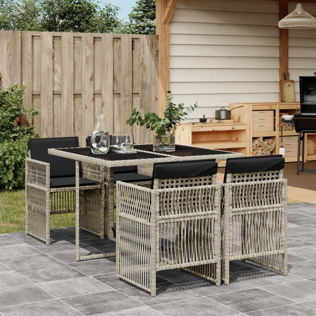 5-delige Tuinset met kussens poly rattan lichtgrijs is nu te koop bij PeponiXL, paradijselijk wonen!
