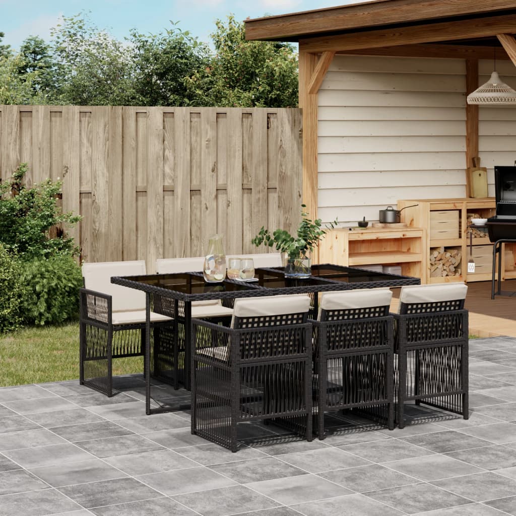 7-delige Tuinset met kussens poly rattan zwart is nu te koop bij PeponiXL, paradijselijk wonen!