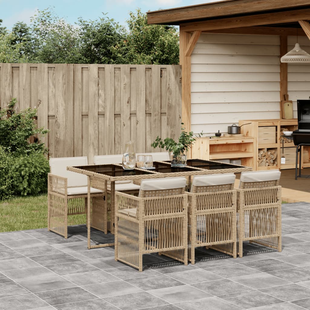 7-delige Tuinset met kussens poly rattan beige is nu te koop bij PeponiXL, paradijselijk wonen!