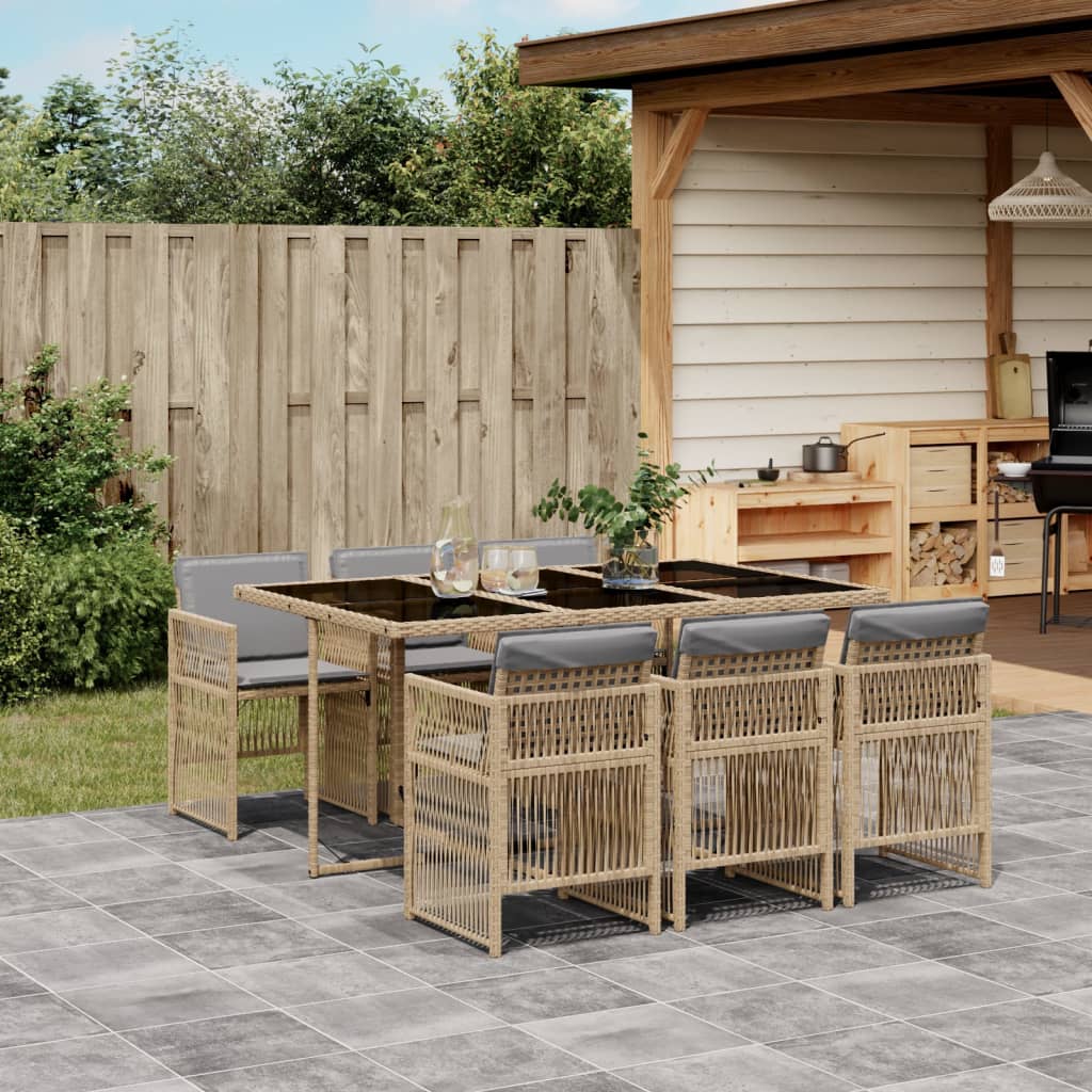 7-delige Tuinset met kussens poly rattan gemengd beige is nu te koop bij PeponiXL, paradijselijk wonen!