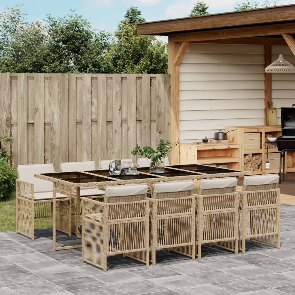 9-delige Tuinset met kussens poly rattan beige is nu te koop bij PeponiXL, paradijselijk wonen!