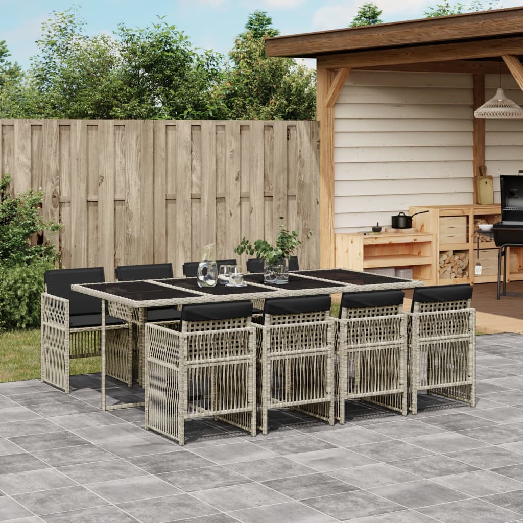 9-delige Tuinset met kussens poly rattan lichtgrijs is nu te koop bij PeponiXL, paradijselijk wonen!