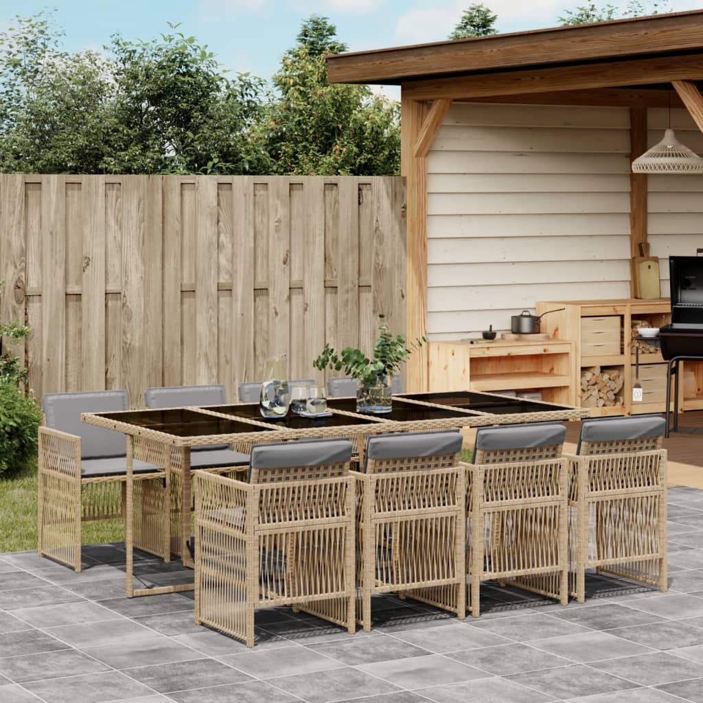 9-delige Tuinset met kussens poly rattan gemengd beige is nu te koop bij PeponiXL, paradijselijk wonen!