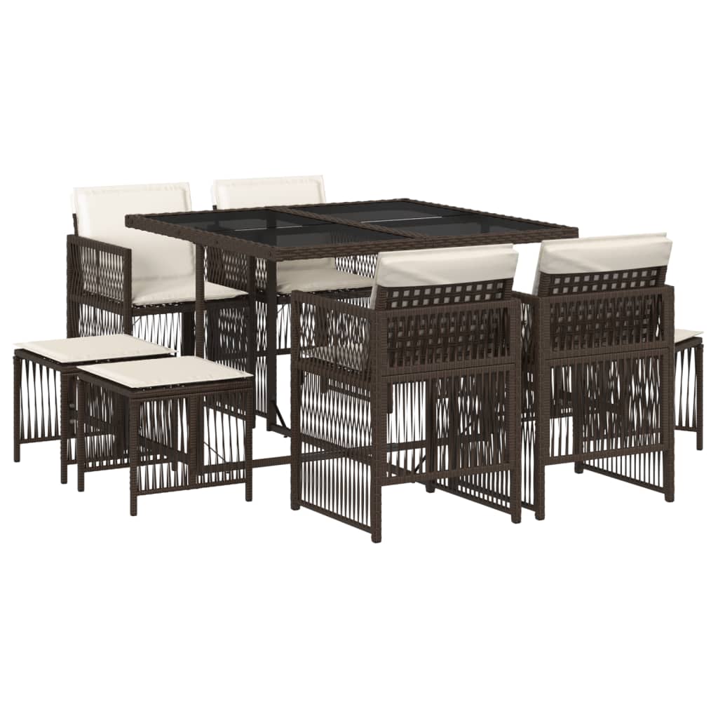 9-delige Tuinset met kussens poly rattan bruin is nu te koop bij PeponiXL, paradijselijk wonen!