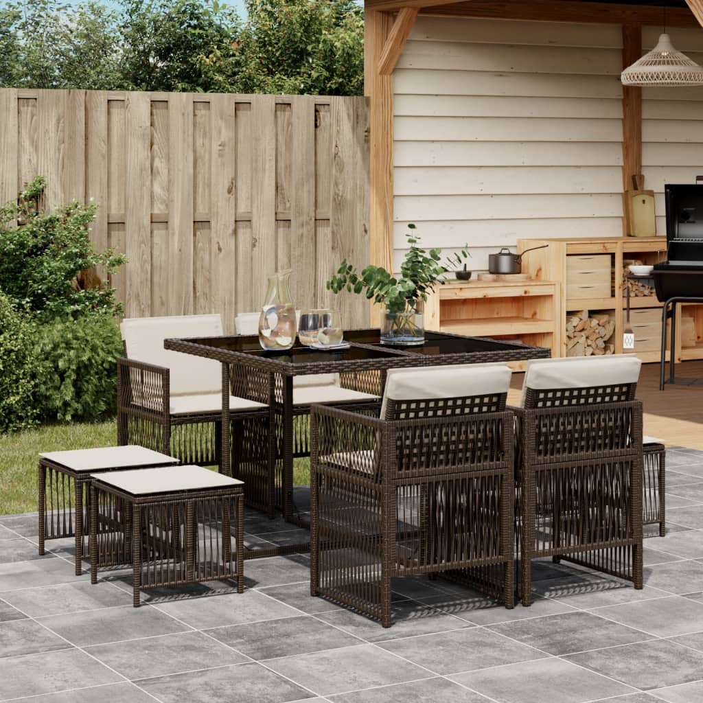 9-delige Tuinset met kussens poly rattan bruin is nu te koop bij PeponiXL, paradijselijk wonen!
