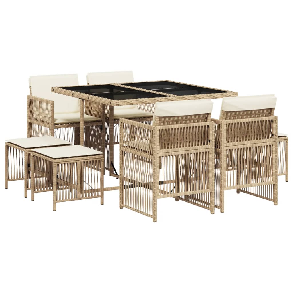 9-delige Tuinset met kussens poly rattan beige is nu te koop bij PeponiXL, paradijselijk wonen!