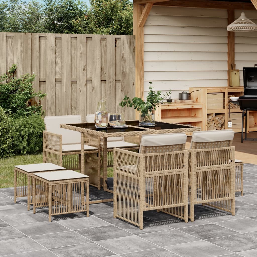 9-delige Tuinset met kussens poly rattan beige is nu te koop bij PeponiXL, paradijselijk wonen!